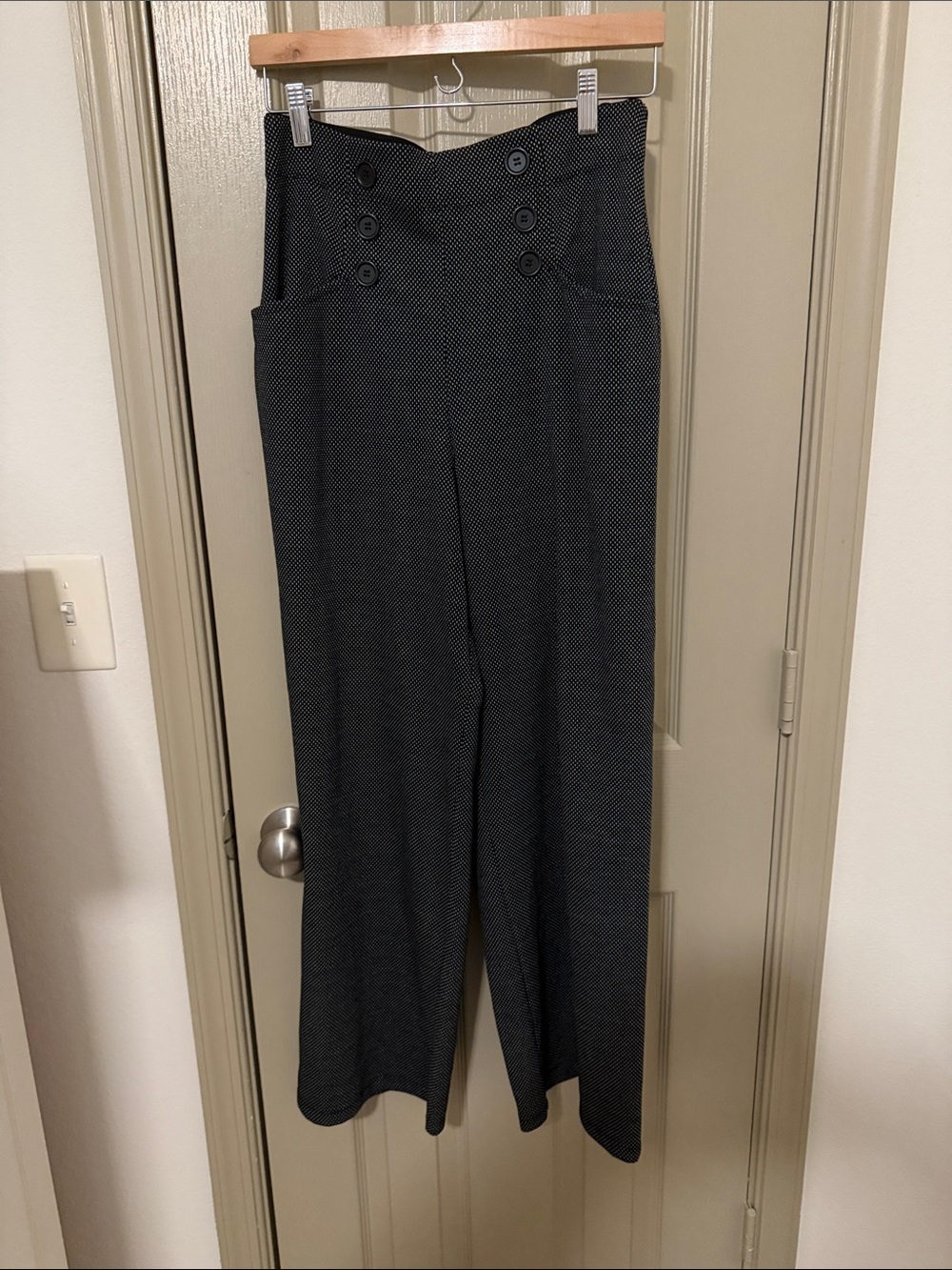 Max Studio Black polka dot High-Rise Button Pants
